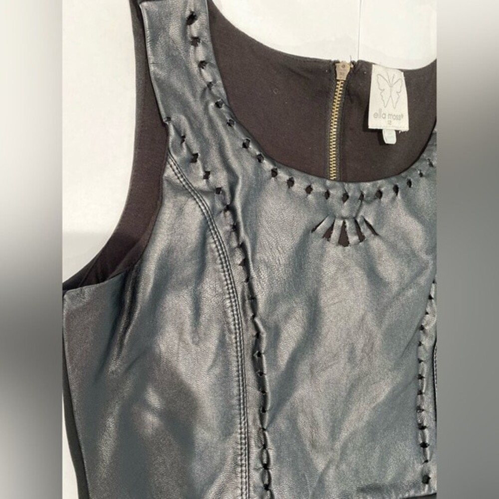 Ella Moss Girls Faux Leather Peplum Black Dress Sz 12 - Picture 2 of 8